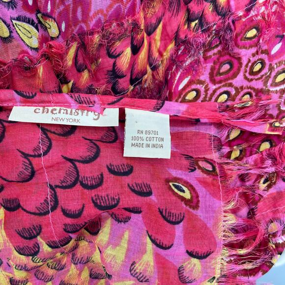 CHEMISTRY NEW YORK Pink Animal Print Fringe Scarf - Picture 3 of 10